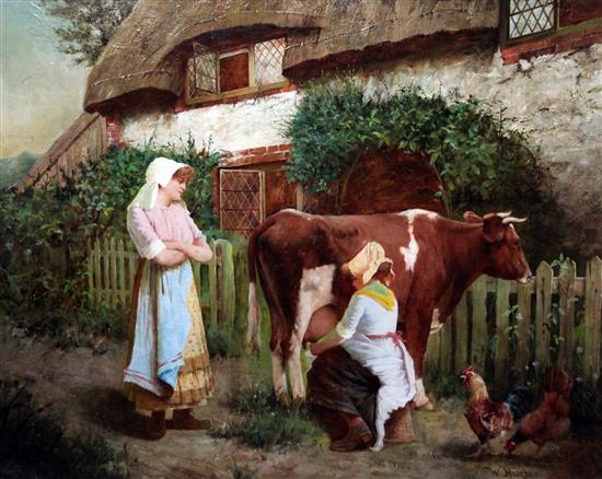 William Hughes (1842-1901) Milking the cow 34 x 43.5in.